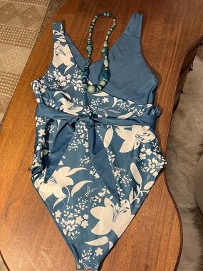 Baiia Blue Floral Tie-Front One-Piece Swimsuit